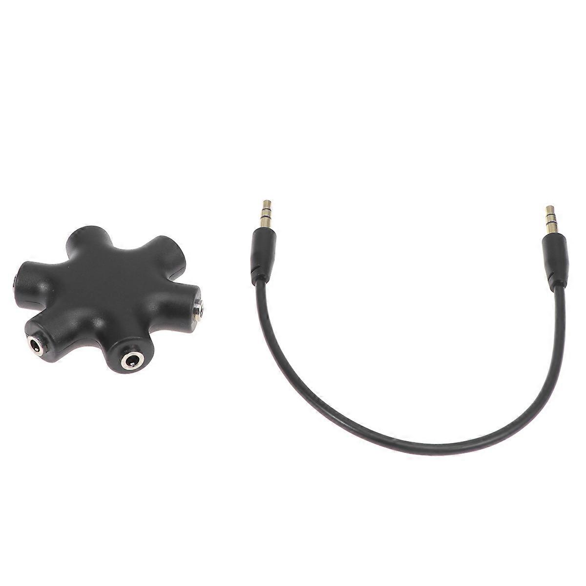 Multiple Outputs Hexagonal Headphone Jack Splitter 6 Port Connector For Car Travel Black 1Pack