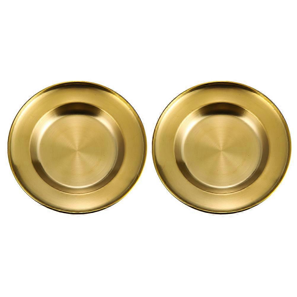 2Pcs Golden Stainless Steel Plates For Serving Food Perfect For Parties Family Gatherings And Camping Featuring Round Design