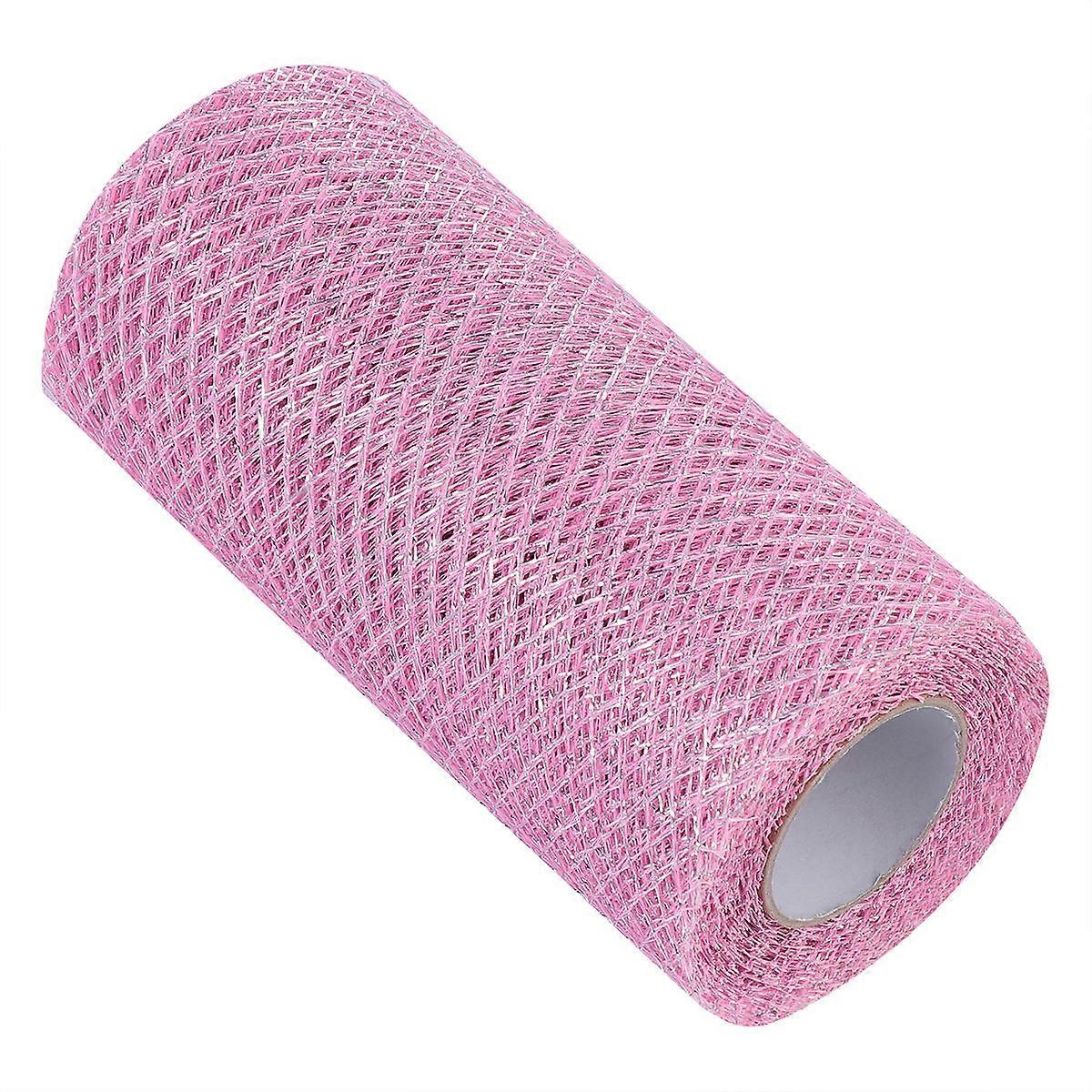 Diamond Mesh Ribbon Roll Versatile Crafting Material for Wreaths, Bows & Festival Decorations Pink with Silver Thread for Christmas & Halloween