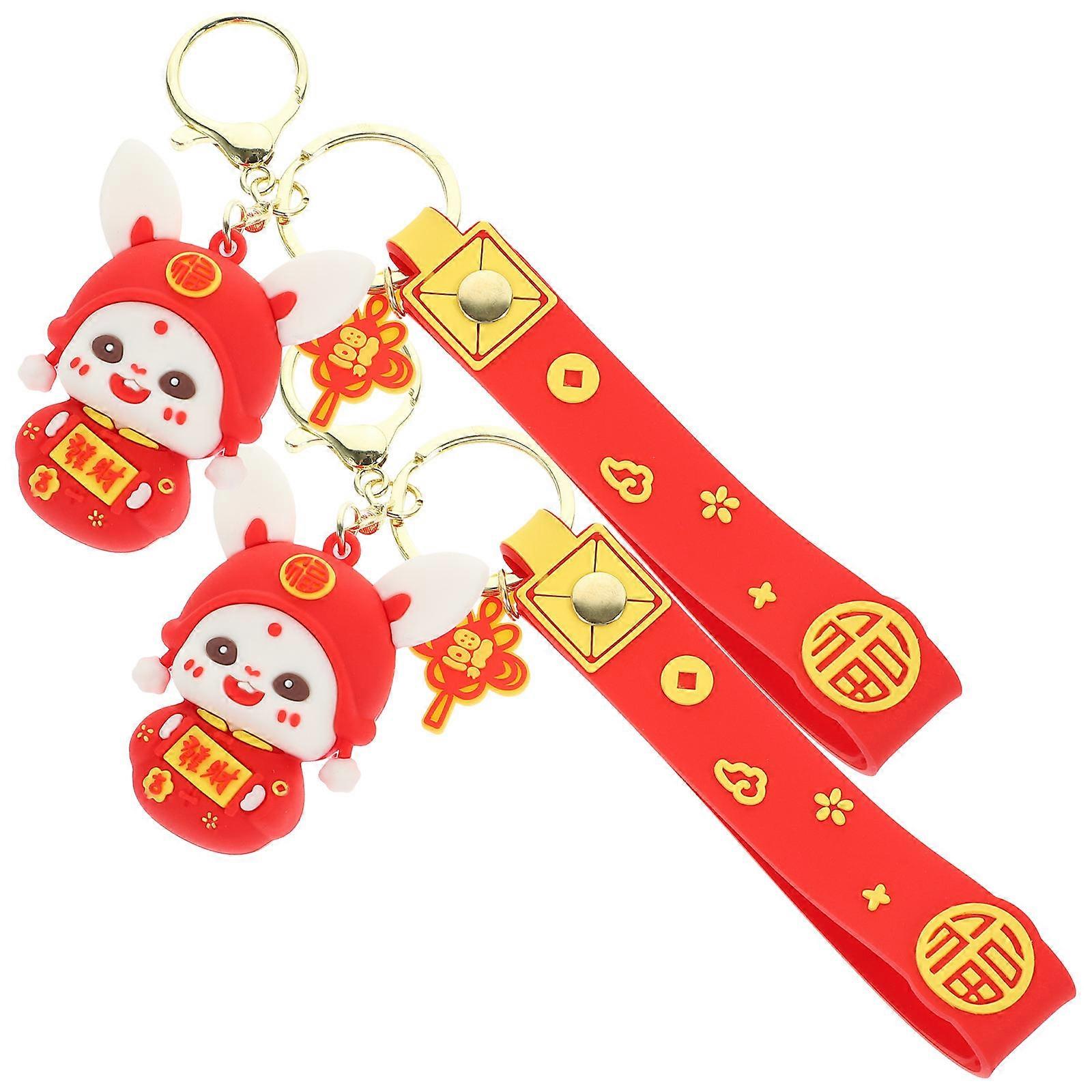 Bunny Hanging Keychain 2Pcs Multi Color Rabbit Keychain Ornament For Friends Car Key Decoration PVC Material