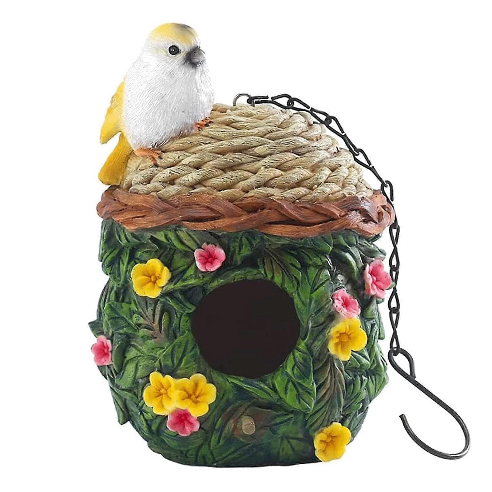 Hanging Bird Cage, Portable Hand-Painted Resin Bird Nester, Green Decorative Birdhouse for Home and Garden