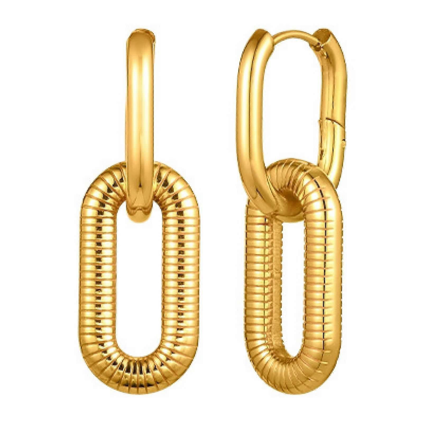 Earrings Hanging Stainless Steel, Elegant Gold Oval Shape Jewelry for Women, Birthday Gift, Lightweight Design