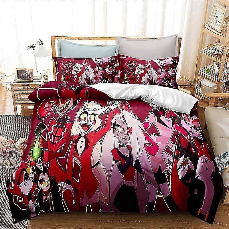 o525 Hazbin- Hotel- 3 Peças- Conjunto de Cama Impresso -Conjunto de Capa de Edredom -Edredom de Cama Estampado- Capa- Capas de Colcha- com Fronhas- para -Seu Próprio- Bedroo