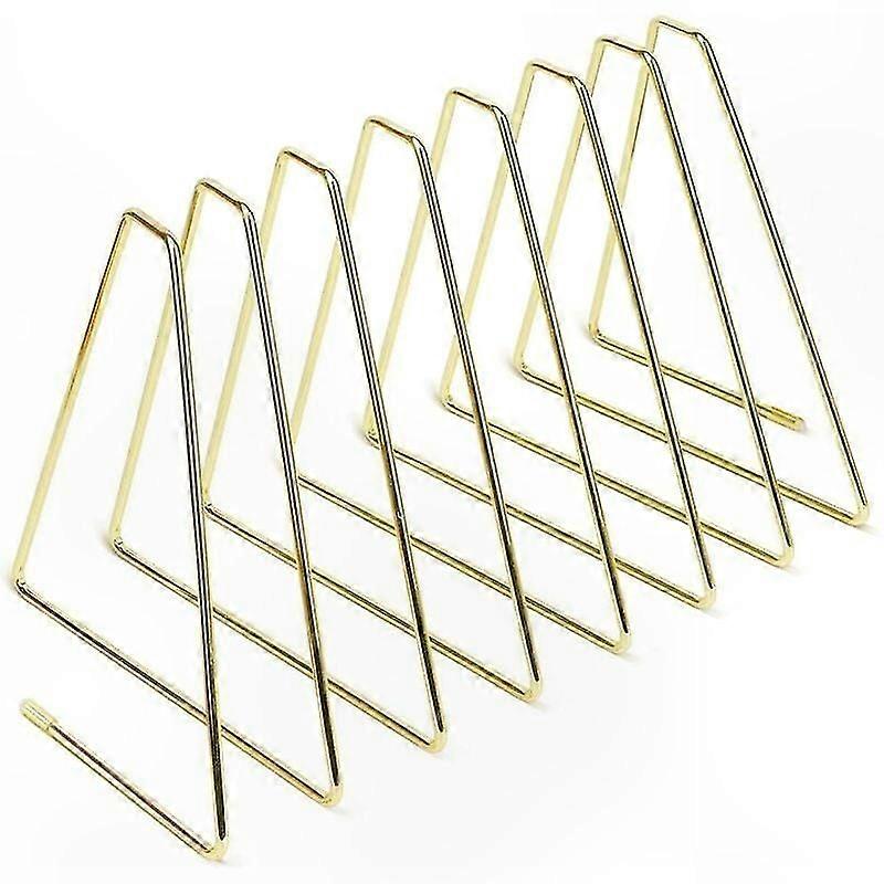 Triangular Metal Bookends, Adjustable Book Stoppers for Home, Office, School, and Library Use (Gold)