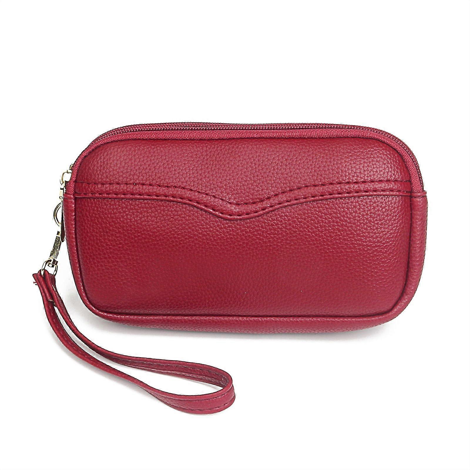 Women's Wallet, Lychee Pattern Large Capacity Leather Clutch With Zipper Red