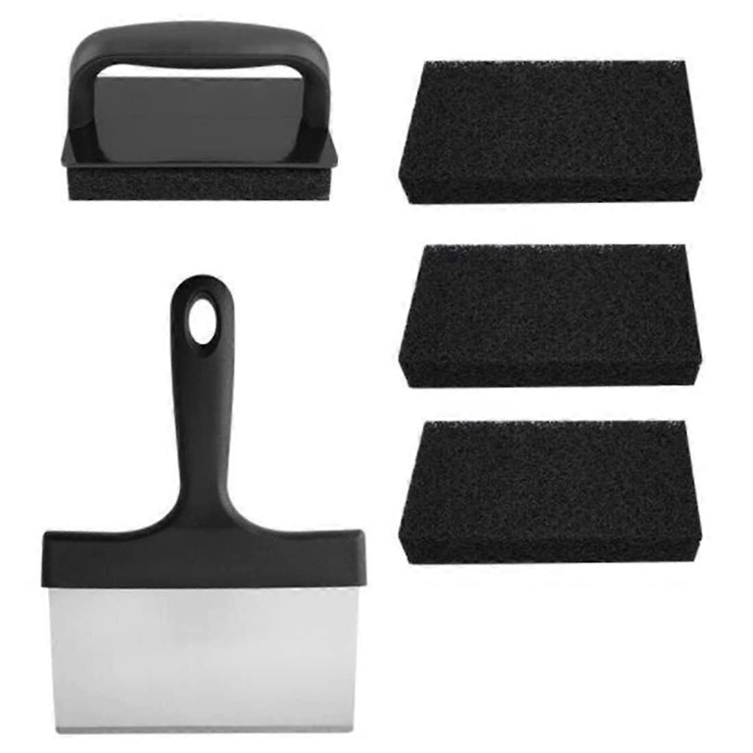 5 Piece Grill Cleaning Kit, Reusable Cleaning Pads with Handles, Multifunctional Scraper and Cleaning Pads