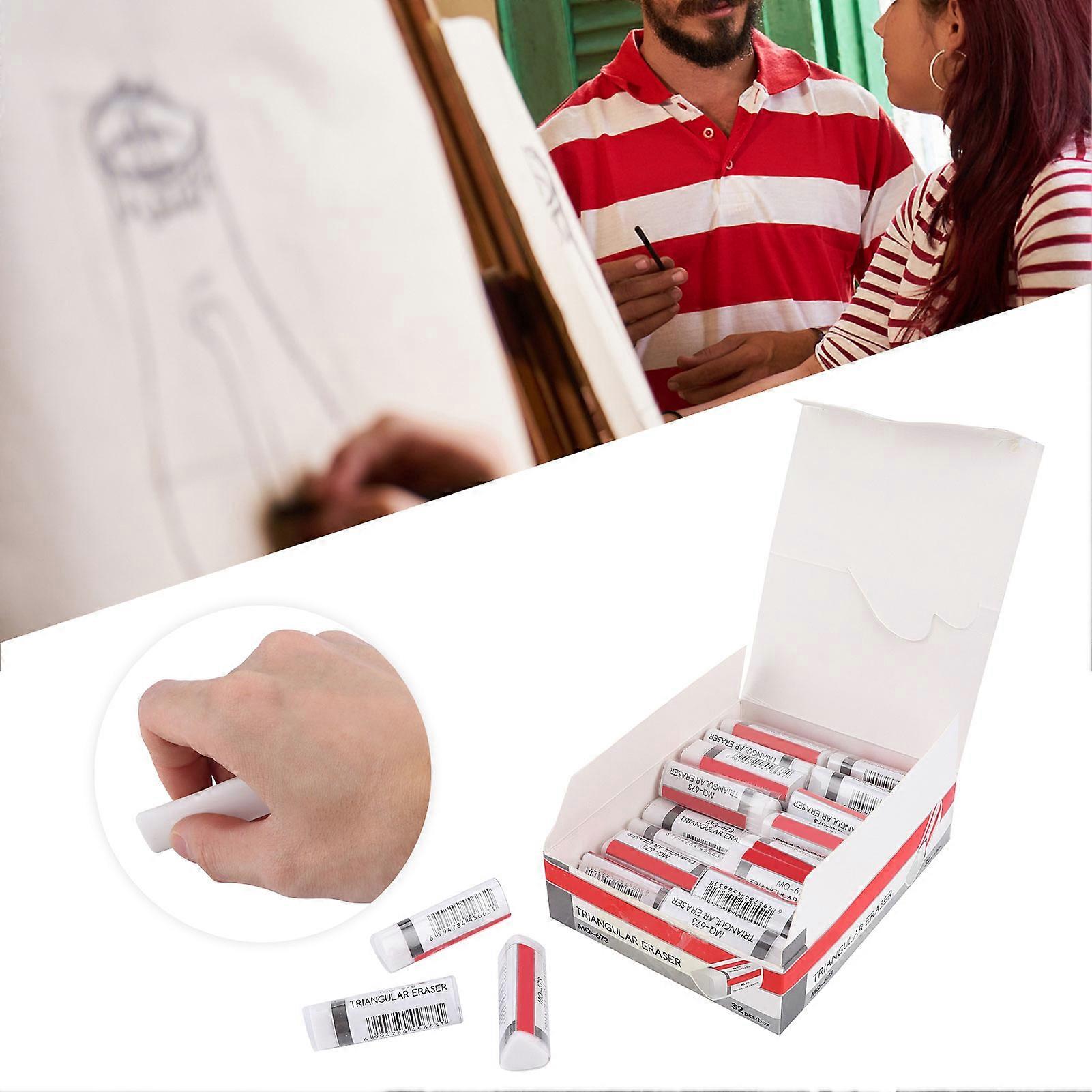 32Pcs Eraser Triangular 4B Student Cartoon Office Exam Sketch Writing Eraser White