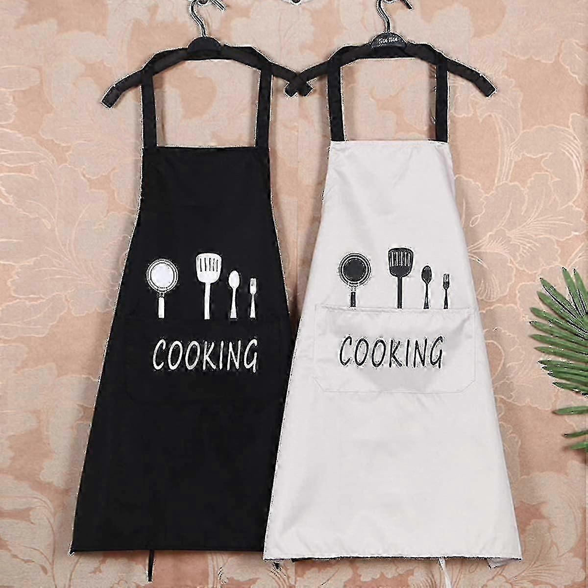 2pcs Apron Set Kitchen Apron Cooking Apron Adjustable, Black+white