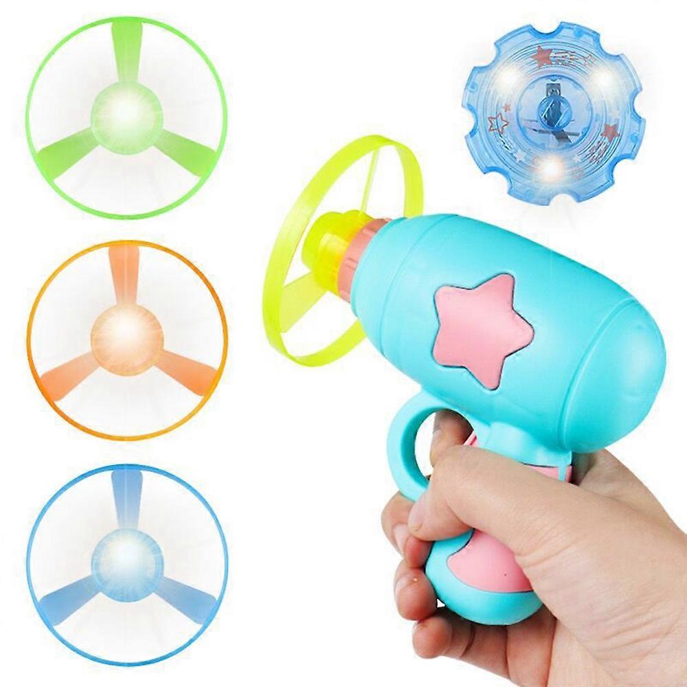 2-In-1 Flying Saucer Gyroscope Gun Flying Disc Launcher Toy Kids Interactive Toys Set (7Pcs)