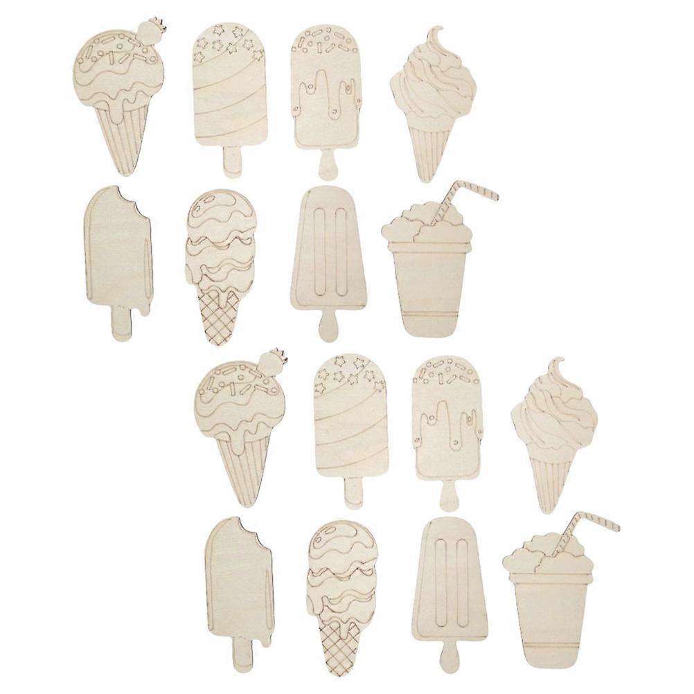 16 Pack DIY Wooden Ice Cream Cutouts – Unfinished Craft Kits for Creative Summer Activities, Ideal for Parties & Family Fun – Encourages Artistic