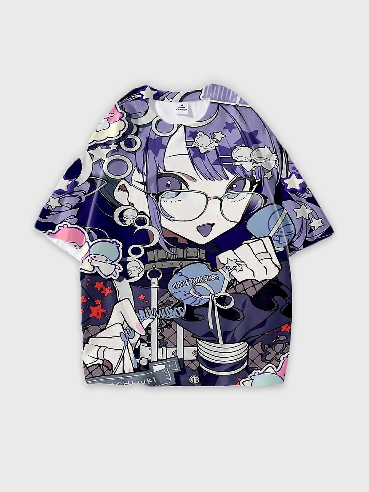 T-Shirt Round Neck, Loose Short Sleeve Pattern Graphic Tee, Unisex Summer Casual Top U2743