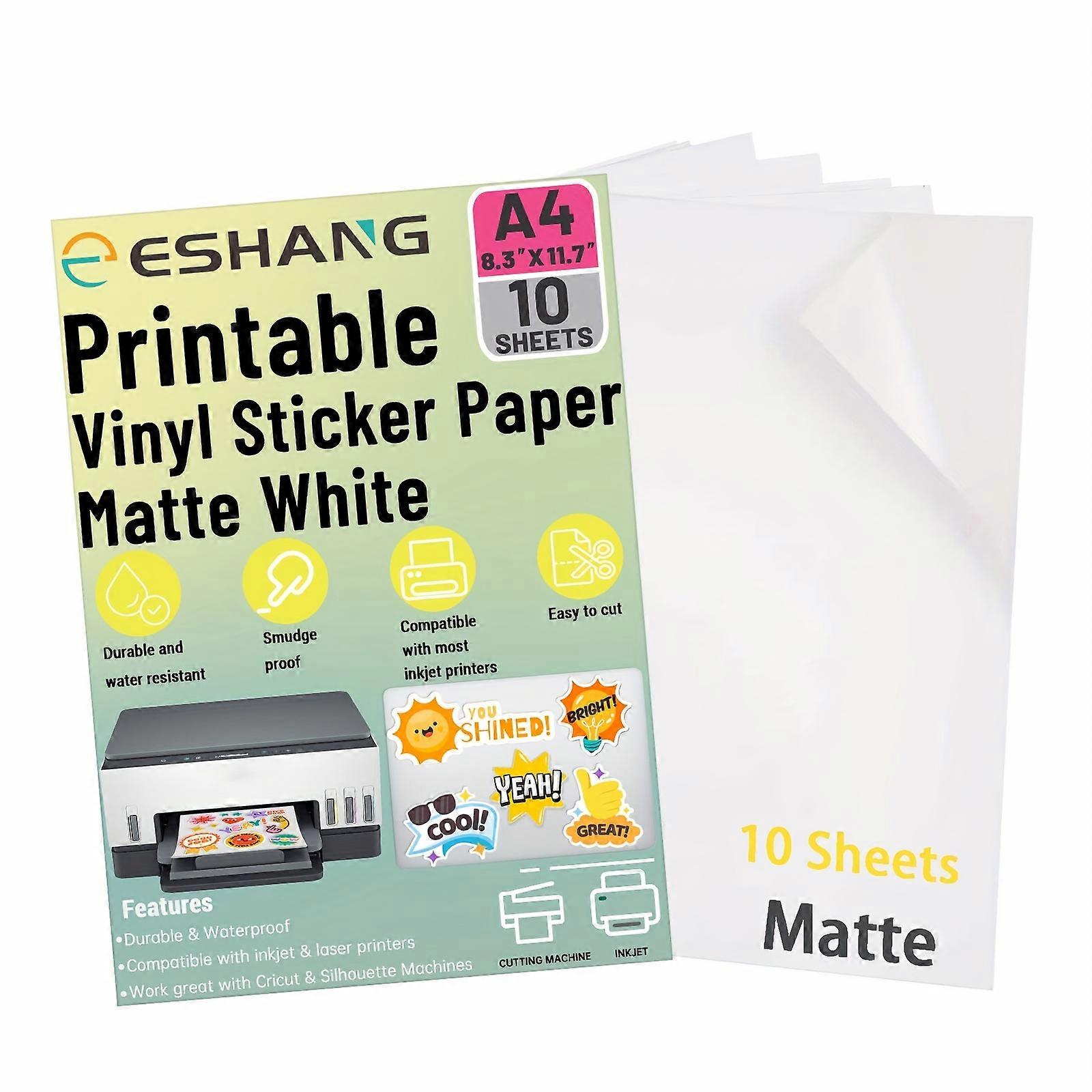 A4 (8.3x11.7inch) 10 Sheets Matte White Vinyl Sticker Paper Self-Adhesive Waterproof for Inkjet Printer DIY Crafts Labels & Decals