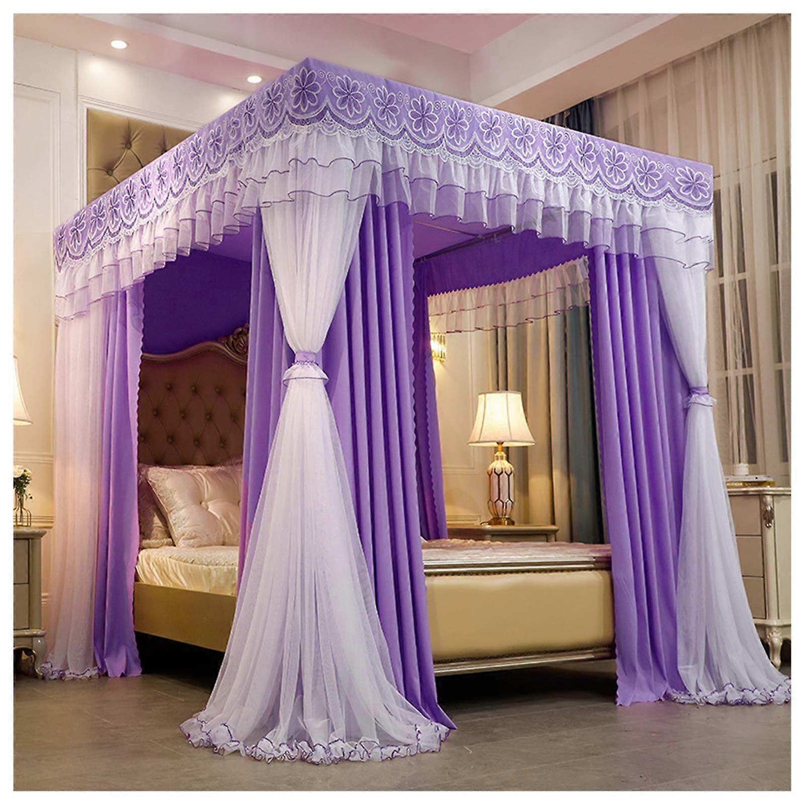 Canopy Bed Curtains 200x220cm, 4Corner Post Netting, Princess Style Mosquito Net Curtain For Bed, Home Bedroom Decor