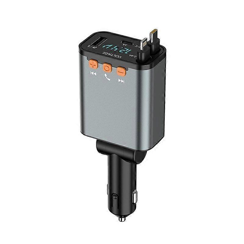 Retractable Car Charger,5 in 1 Fast Cars Phone Charger 60w,Bluetooth 5.3 FM Transmitter Adapter(Black)