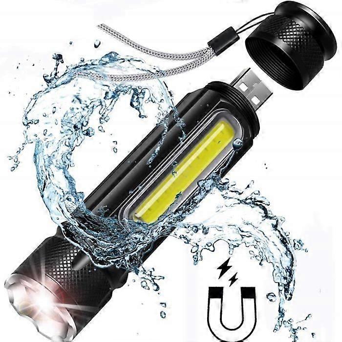 Multifunctional LED Flashlight USB Rechargeable Battery Powerful T6 Torch Side COB Light Design Flashlight Tail