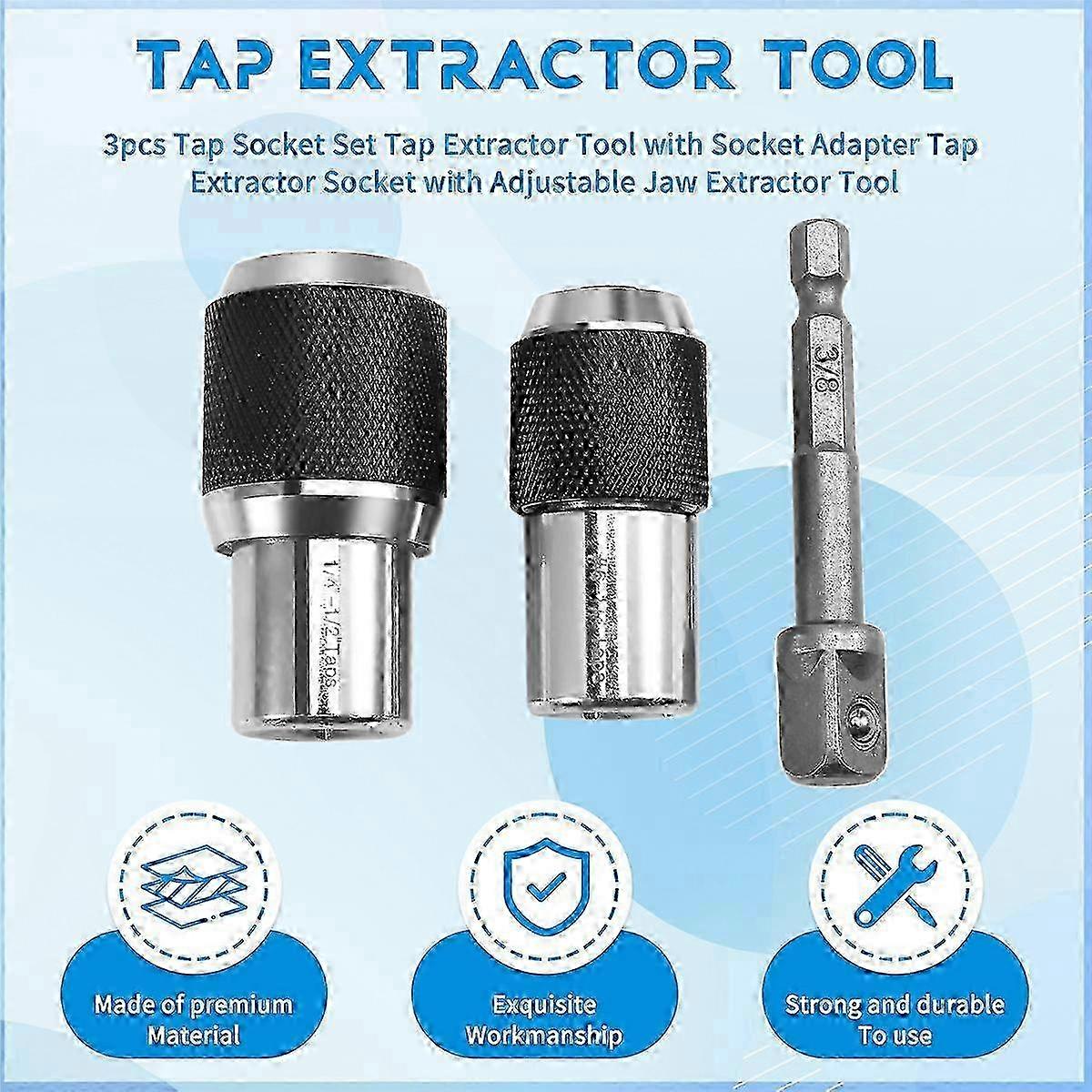 3pcs Tap Socket Set Tap Extractor Tool with Socket Adapter Tap Extractor Socket with Adjustable Jaw Extractor Tool Edition 2025