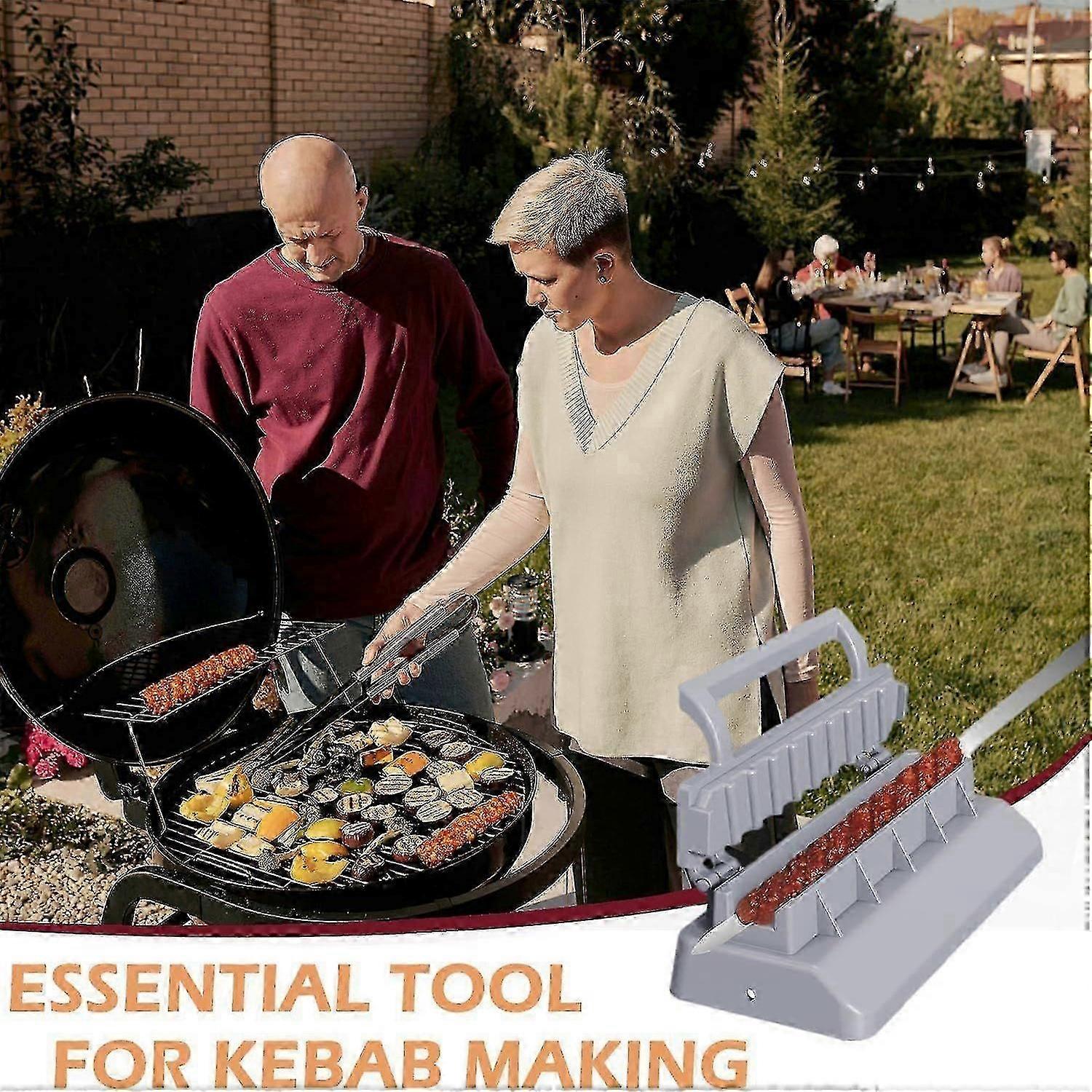 Kebab Maker Press Machine, Large Kabob Skewers Mould, Manual Barbecue Mutton Meat Kabab Skewer Mold, BBQ Kebob Kebabs Grill Tool, Grey