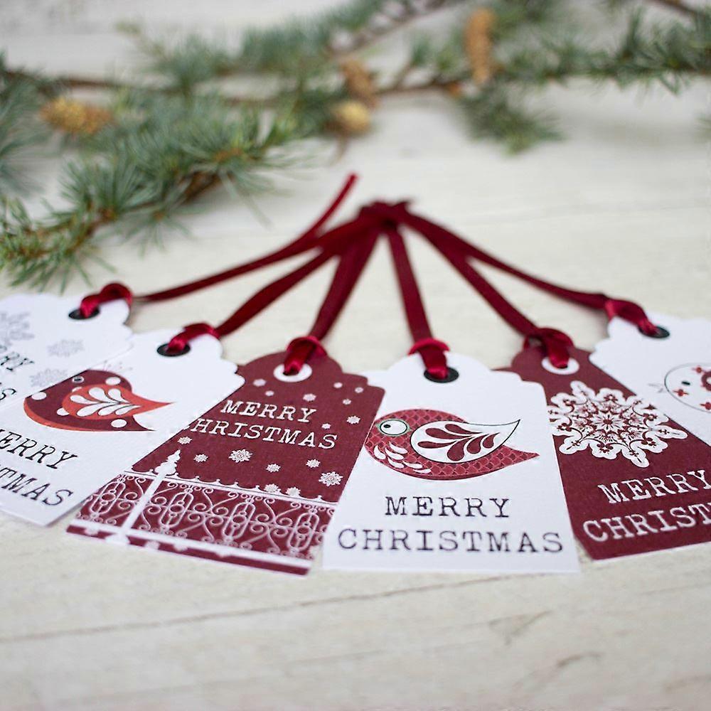 Christmas Tags 'Merry Christmas' With Birds Snowflake x 6 Xmas Gift Tags