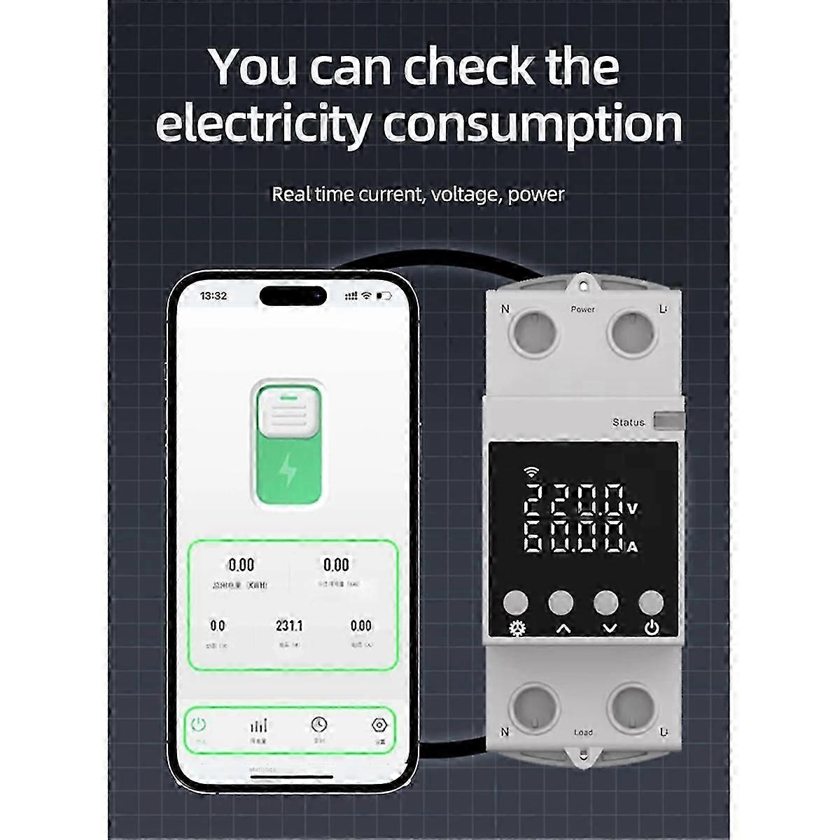 Tuya WiFi Relay LCD Display Adjustable Overvoltage, Undervoltage and Overcurrent Protector Smart Switch Remote Control