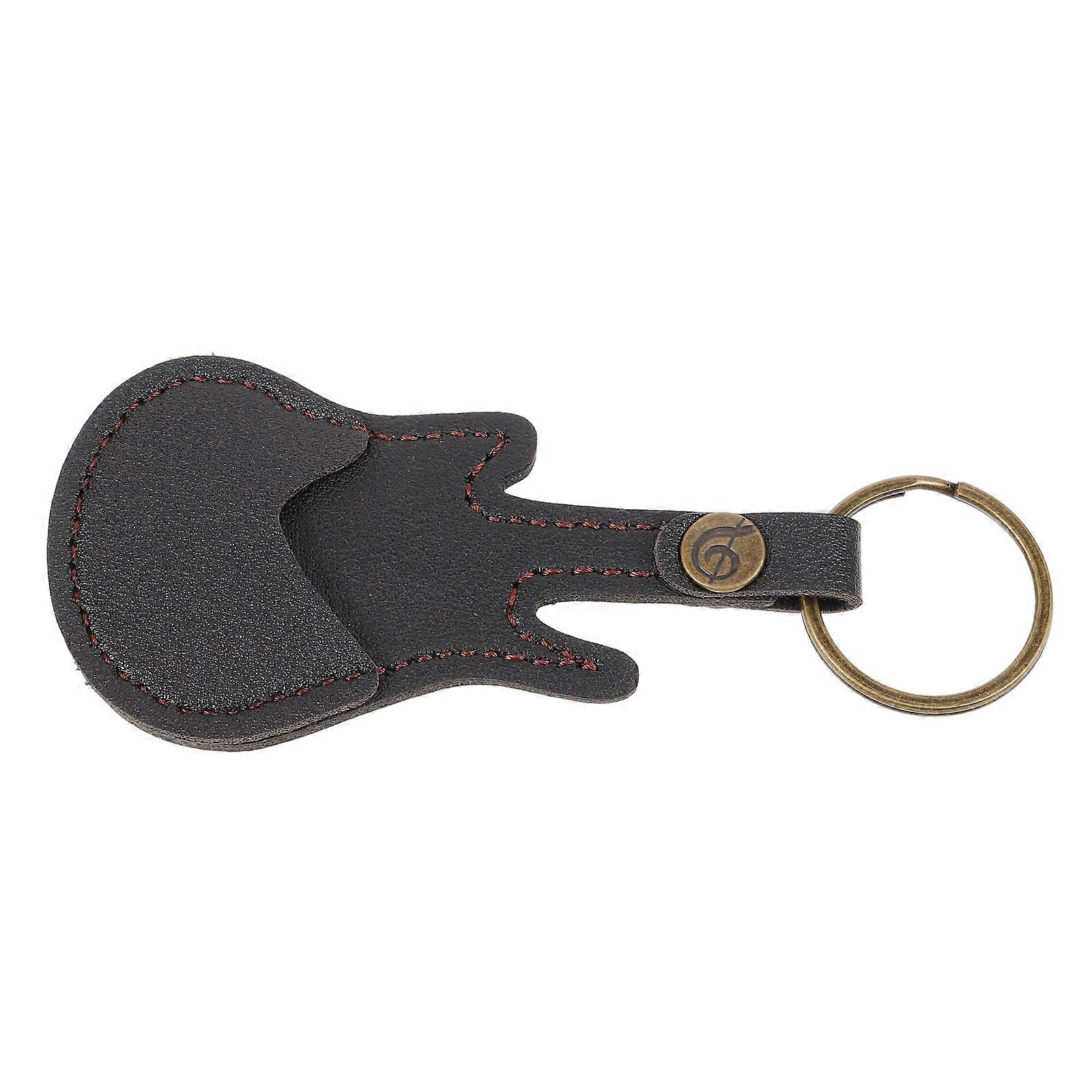 PU Guitar Pick Bag for Carrying 2Pcs with Keychain Black Guitar Pick Holder