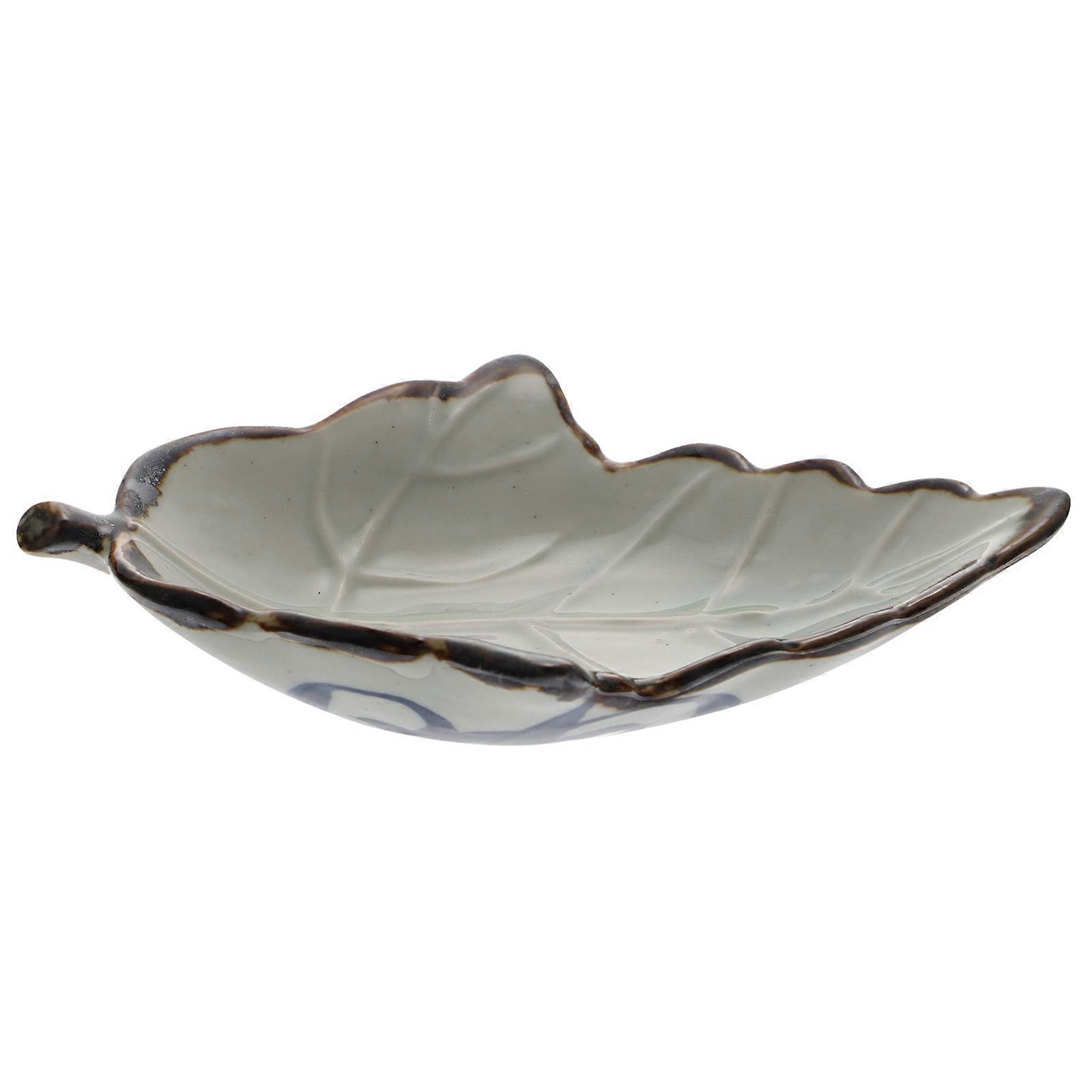 Ceramic Tree Leaf Snack Plate with Sauce Function for Kitchen 1Pcs