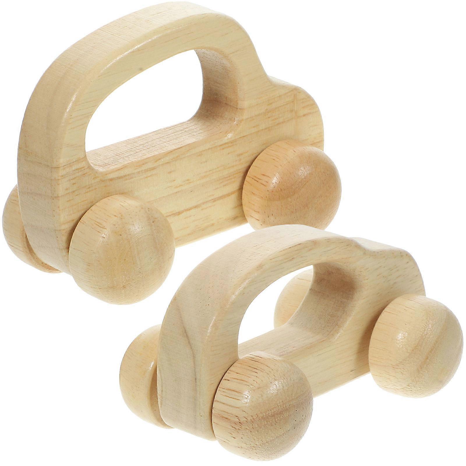 Hand Pushcart Toy Infant Educational Play Wooden Beige with Hand Muscle Development Function 2Pcs