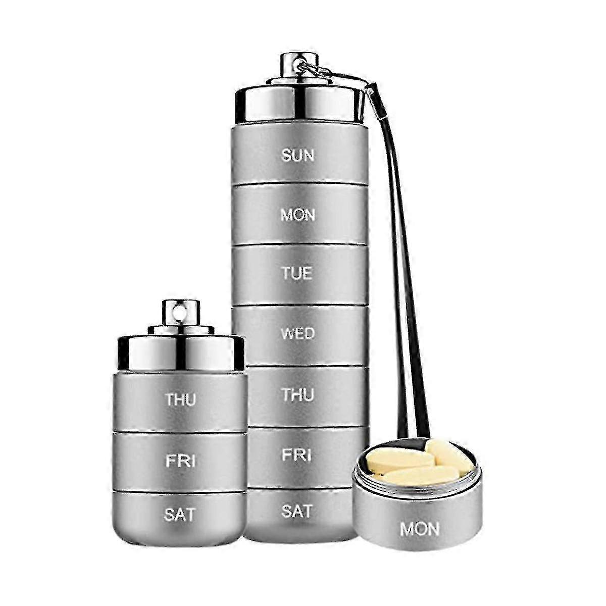 Metal Pill Box 7-Day Capacity Sealed Waterproof Small Stackable