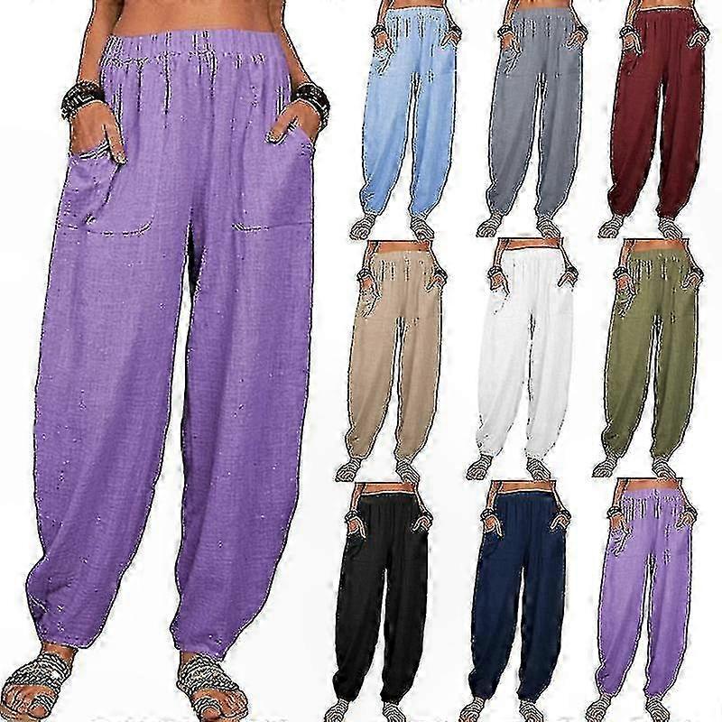 Dames linnen harem broek casual losse baggy broek met wijde pijpen