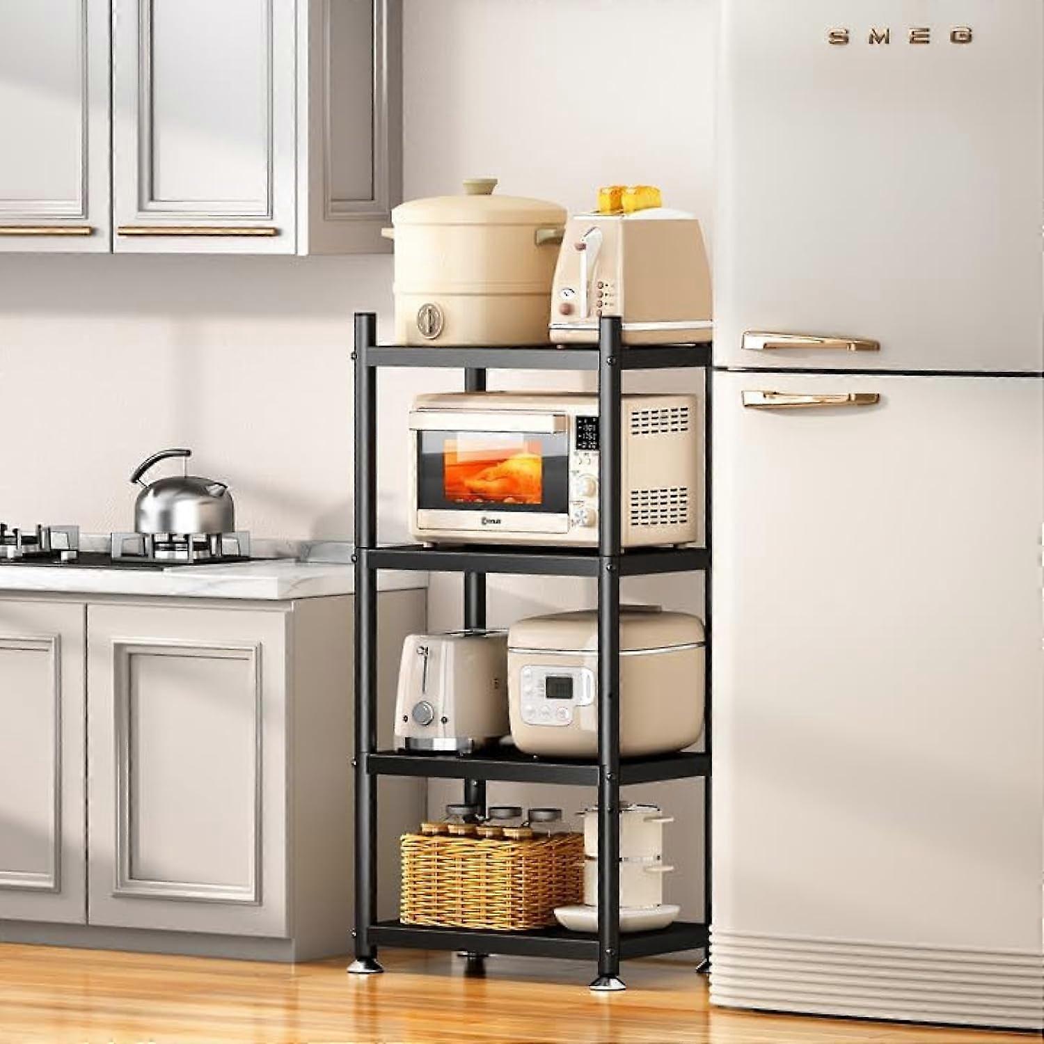 Adjustable 4-Tier Metal Shelving Unit with Rolling Wheels for Heavy Duty Storage, Black