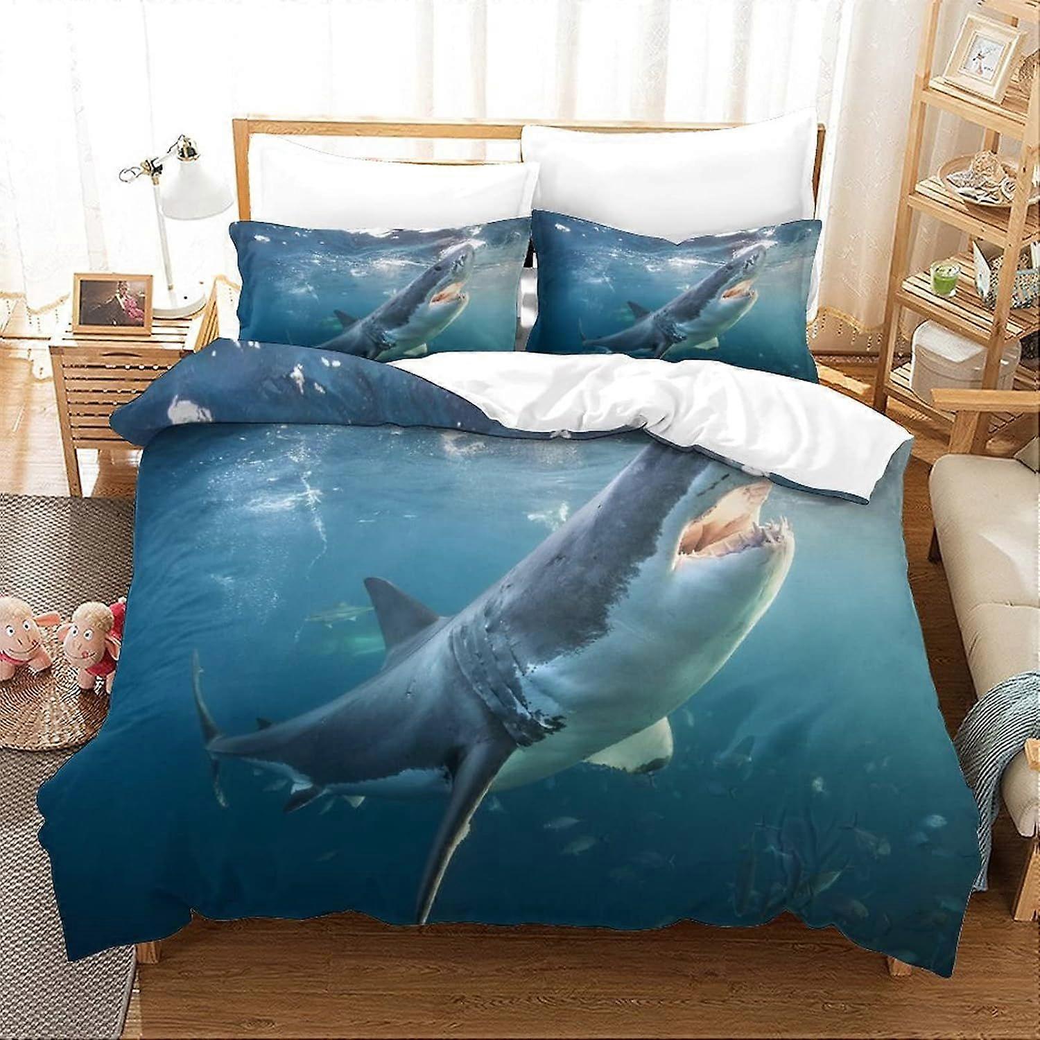 u31 Shark Duvet Set Set of 3 Pcs Bedding Quilt Cover Exquisite Comfortable Super Soft And Hypoallergenic with Pillowcase Suitable for Children And Adu
