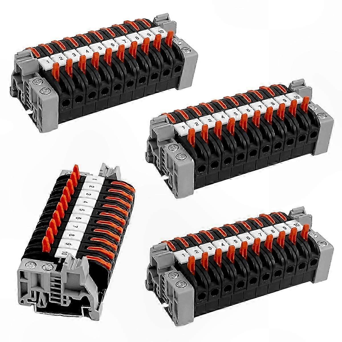 40-Pack DIN Rail Terminal Blocks, 0.08-4 mm², Black Electrical Connector Kit for Industrial Use