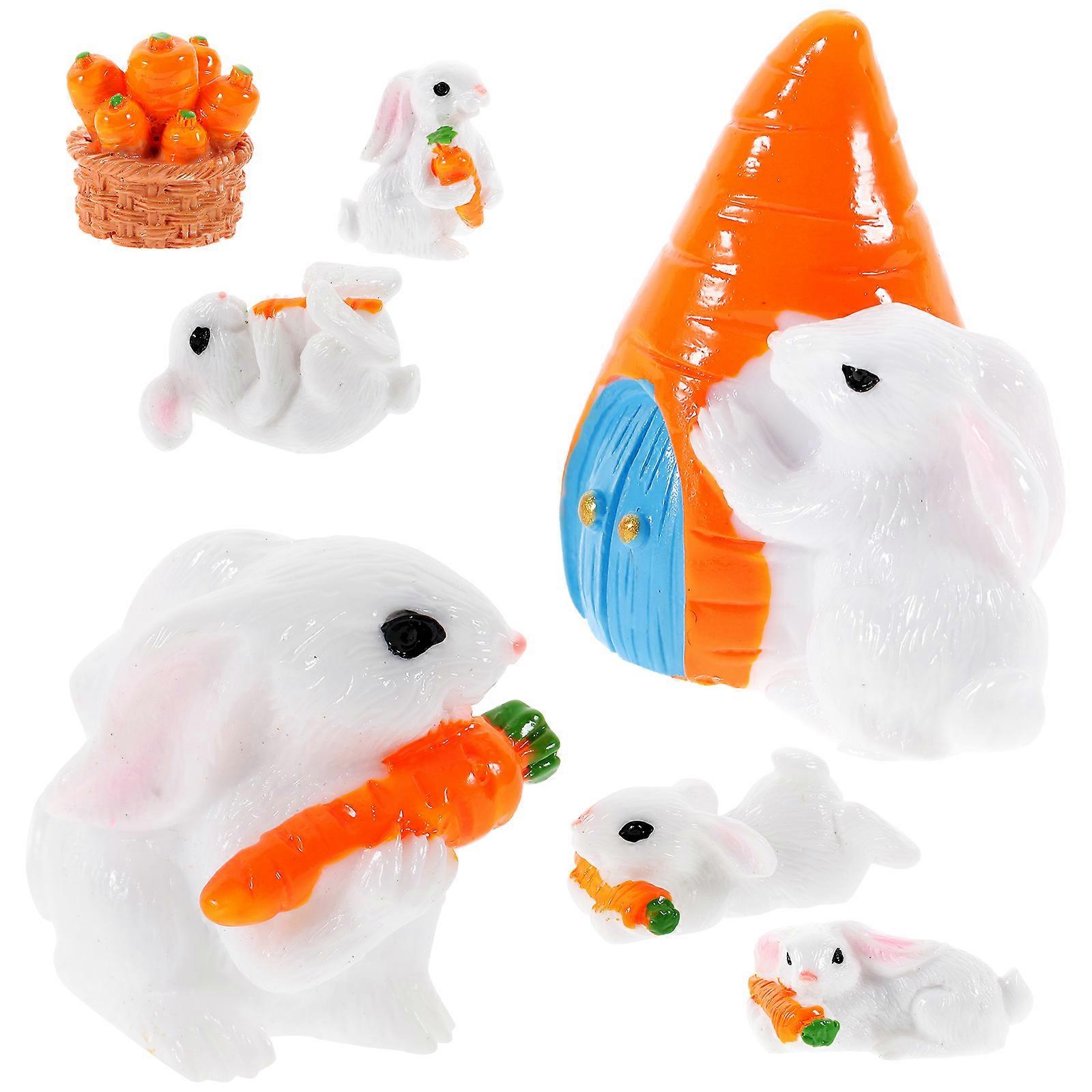 Resin Miniature Rabbit Ornament for Decor 7Pcs Micro Landscape Figurines