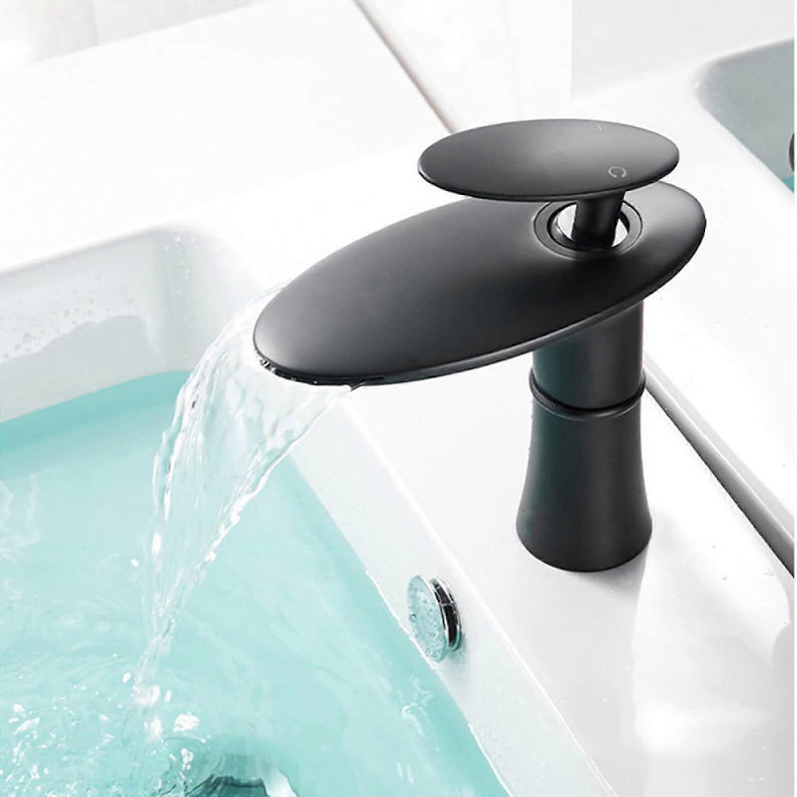 Basin Mixer Waterfall Spout Hot And Cold Brass White Finish Single Handle Bathroom Sink Faucet