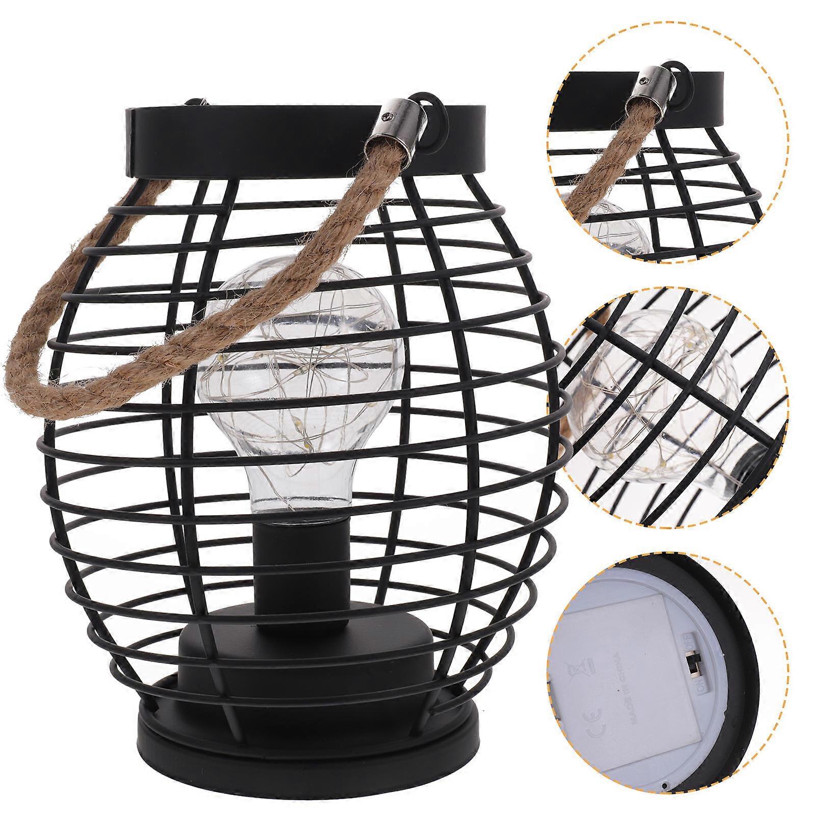 Farmhouse Table Lamp Portable Table Lamp With Rope For Garden And Patio Black 7.9×6.3×6.3in 1Set