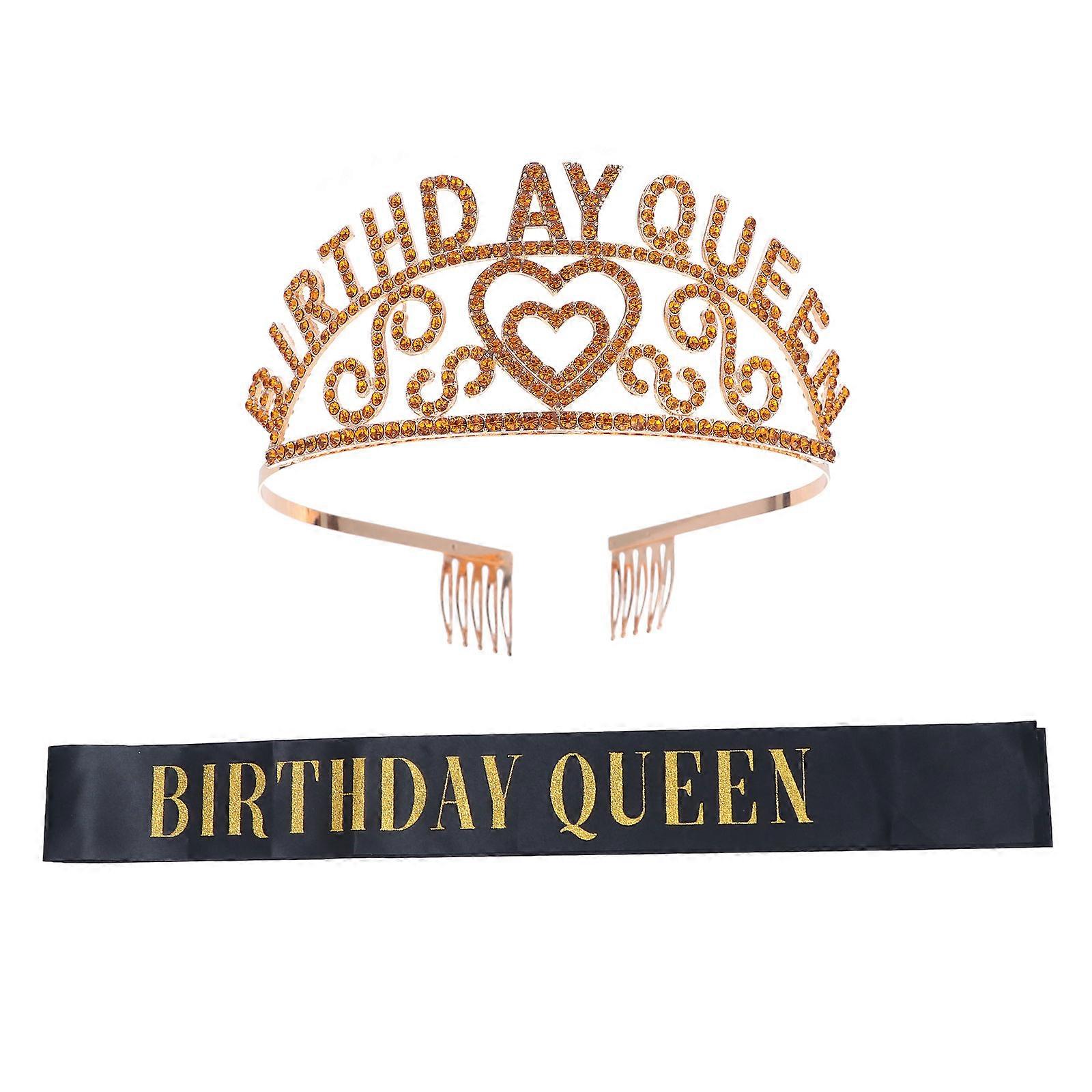 Rhinestone Tiara and Letter Printing Sash for Birthday 2Pcs Set