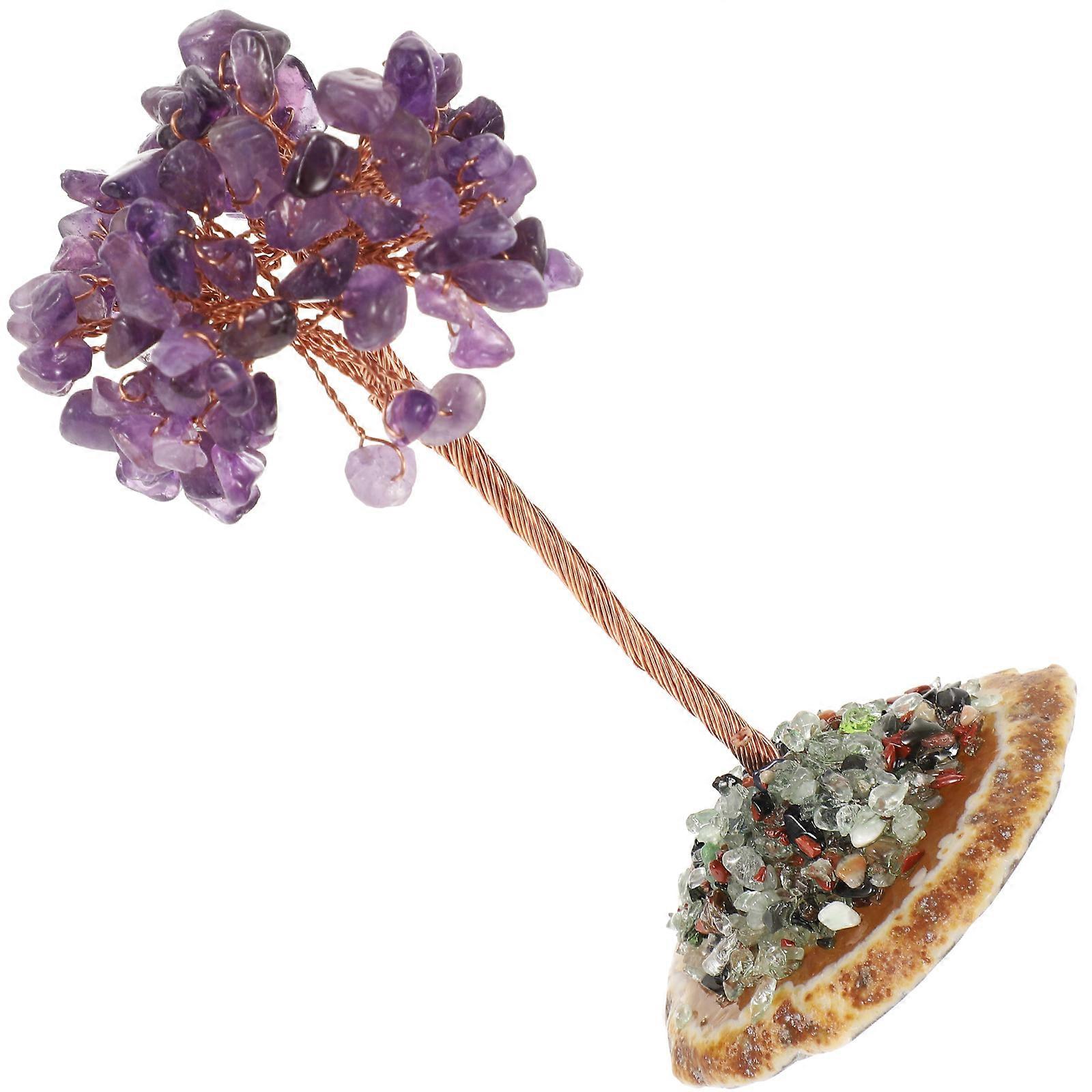 Crystal Money Tree Figurine for Fengshui Use 2Pcs Purple Desktop Ornaments