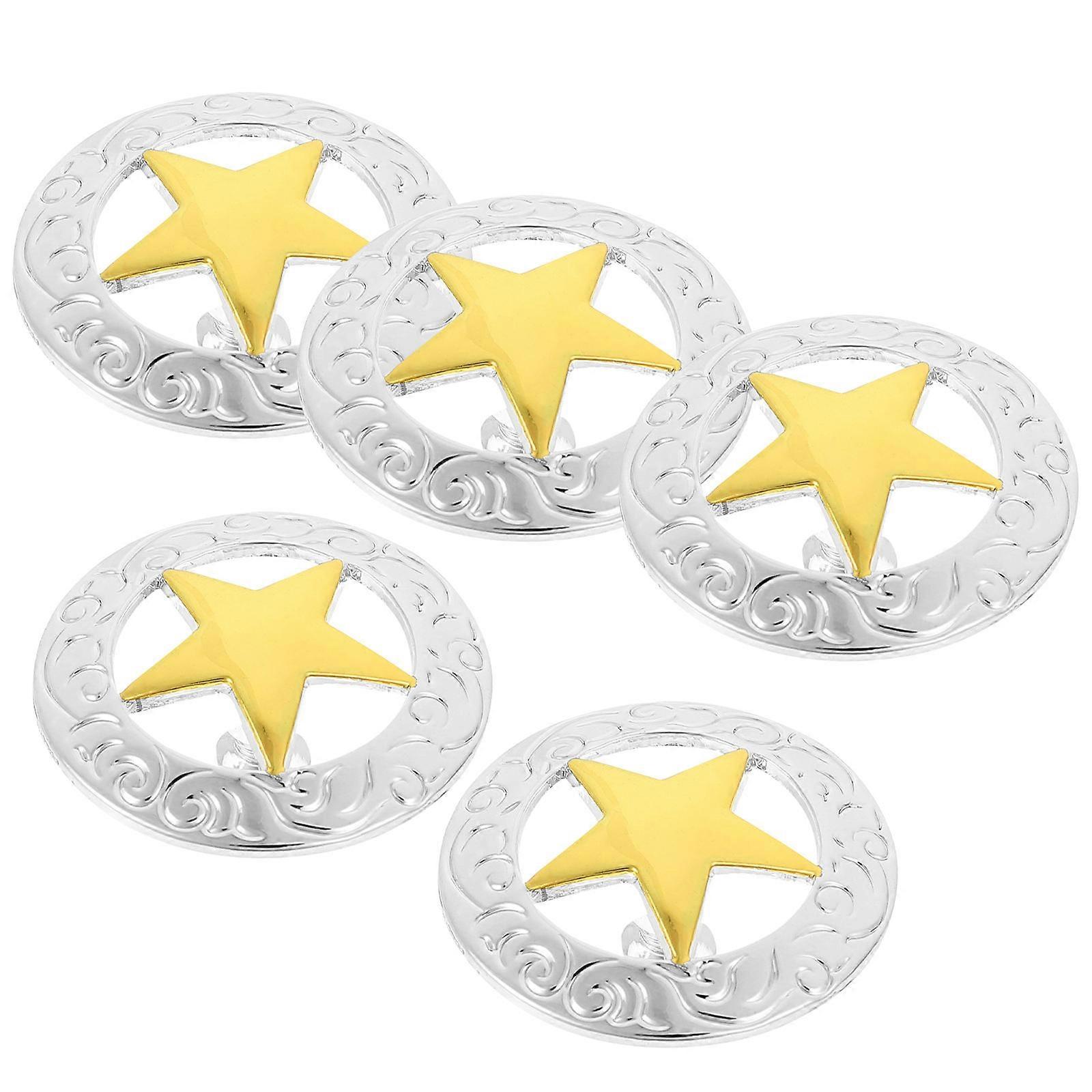 Diy Craft Buttons Star Shaped Button Metal Five-Pointed Star Shaped Buttons For Crafting Golden 1X2.9X2.9CM 5Pcs