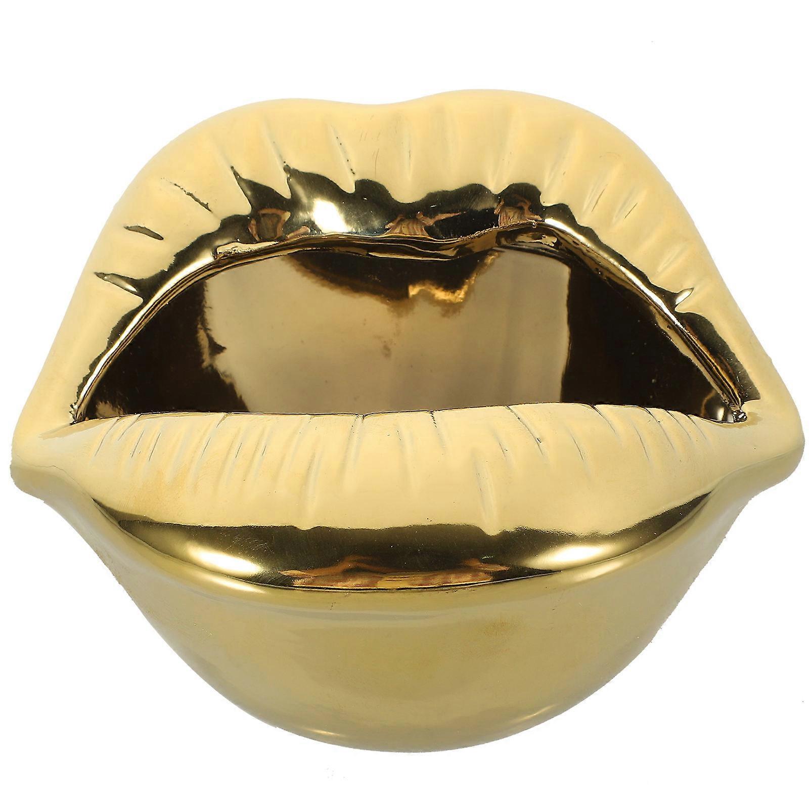 Creative Lip Ceramic Ashtray for Home Use 3Pcs Set Golden Color