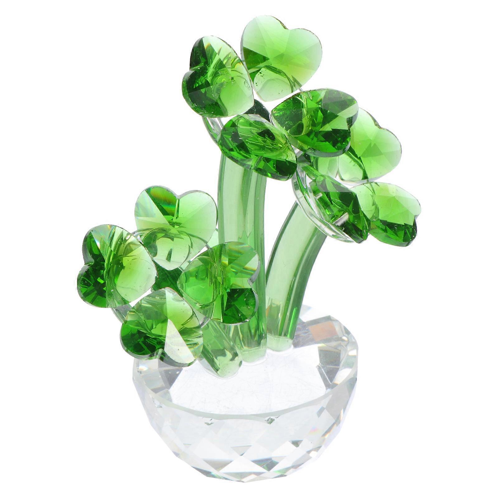Crystal Clover Ornament Four-Leaf Desktop Decor for Home 2Pcs