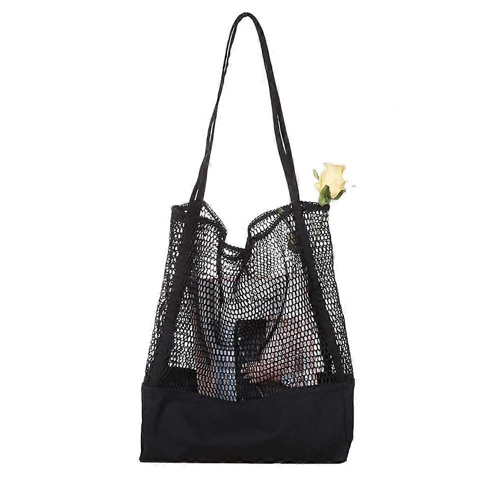 Reusable Mesh Tote for Shopping Use 2Pcs Black Mesh Shopping Bag