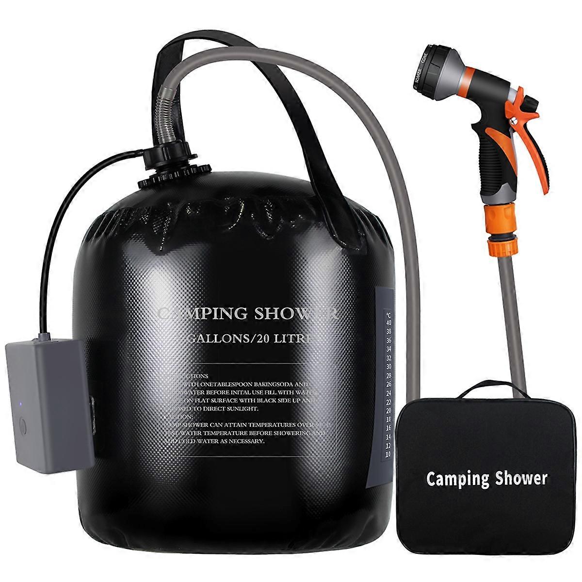 Camping Shower with 20L Solar Heating Bag Rechargeable Electric Pump