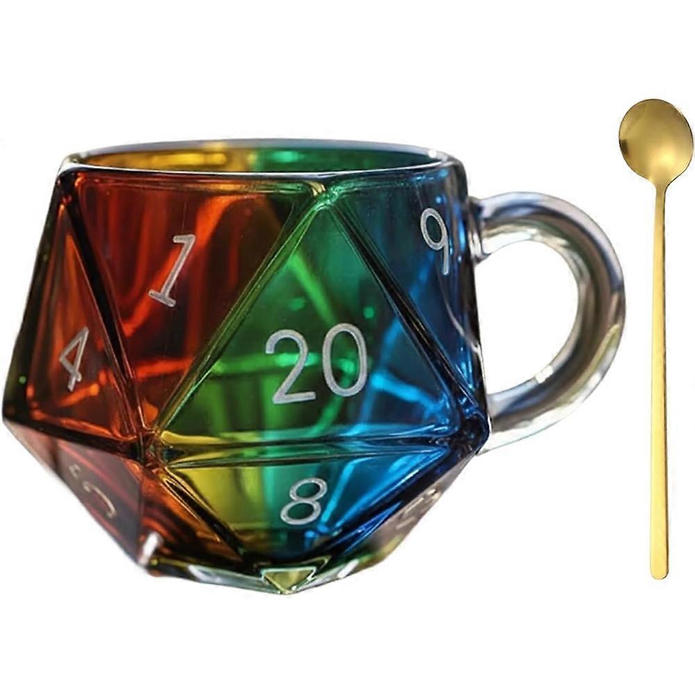 Rainbow D20 Dice Mug, Polyhedral Dice Coffee Cup with Handle, Game Mug for RPG Lovers, Game Night Mugs Gift