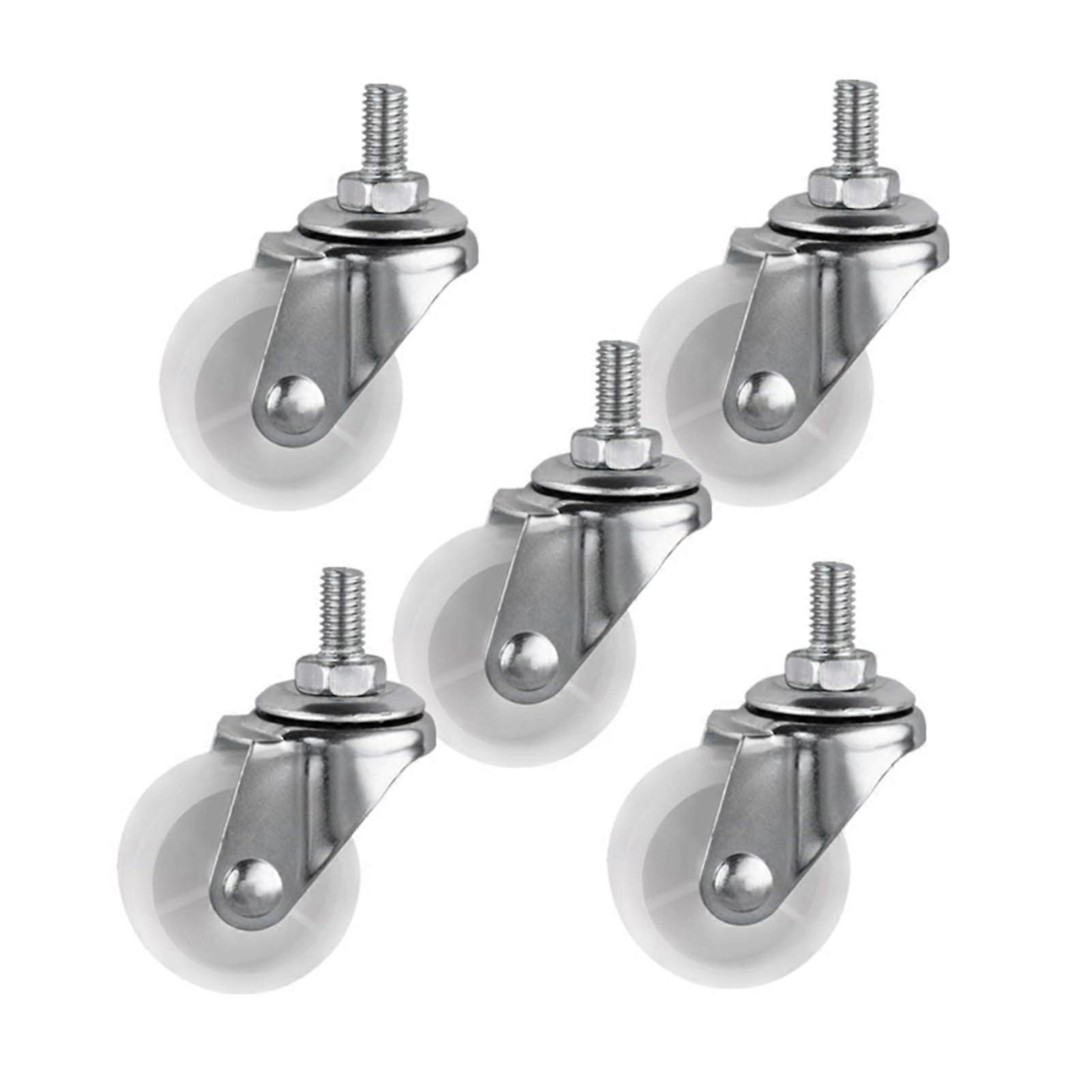 Casters 1.5 Inch White PP Screw Mount Universal M6 Thread 4 Cm Roller Diameter Display Frame Wheel Pack Of 5