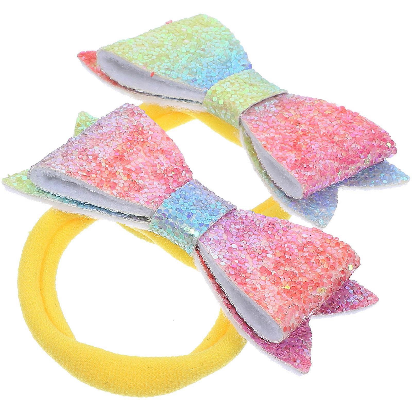 Assorted Color Bow Hair Ties Elastic Ponytail Holders 2Pcs for Girls