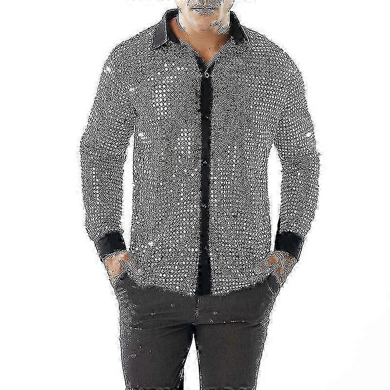 Pánský diskotékový top ve stylu 60. a 70. let s lesklým síťovaným designem a flitrovaným vzorem (novinka)