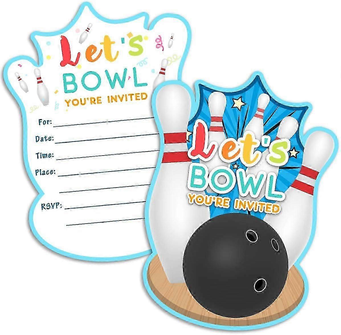 30 Bowling Birthday Party Invitations with Envelopes-Double Sided -Shaped Fill-in Invitations-Good