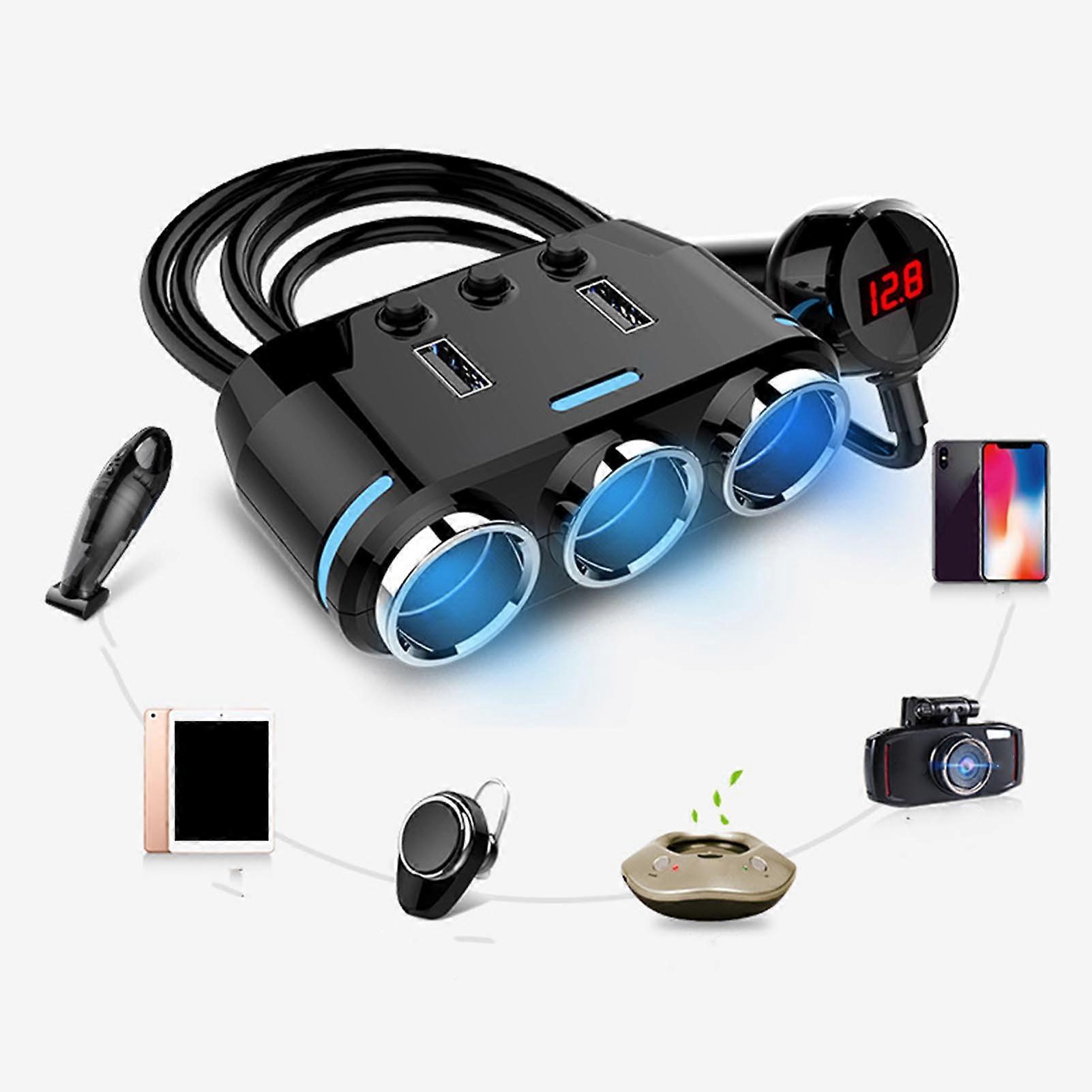 DC12V to 24V Cigarette Lighter Adapter Durable Long Lasting 3 Socket Cigarette Lighter Splitter for Car 