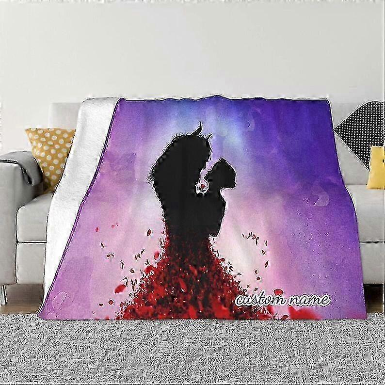 Custom Name Bedspread with Two Layers Blanket Beauty and The Beast Design for Sofa Covers and Travel Camping Blanket Christmas Gift