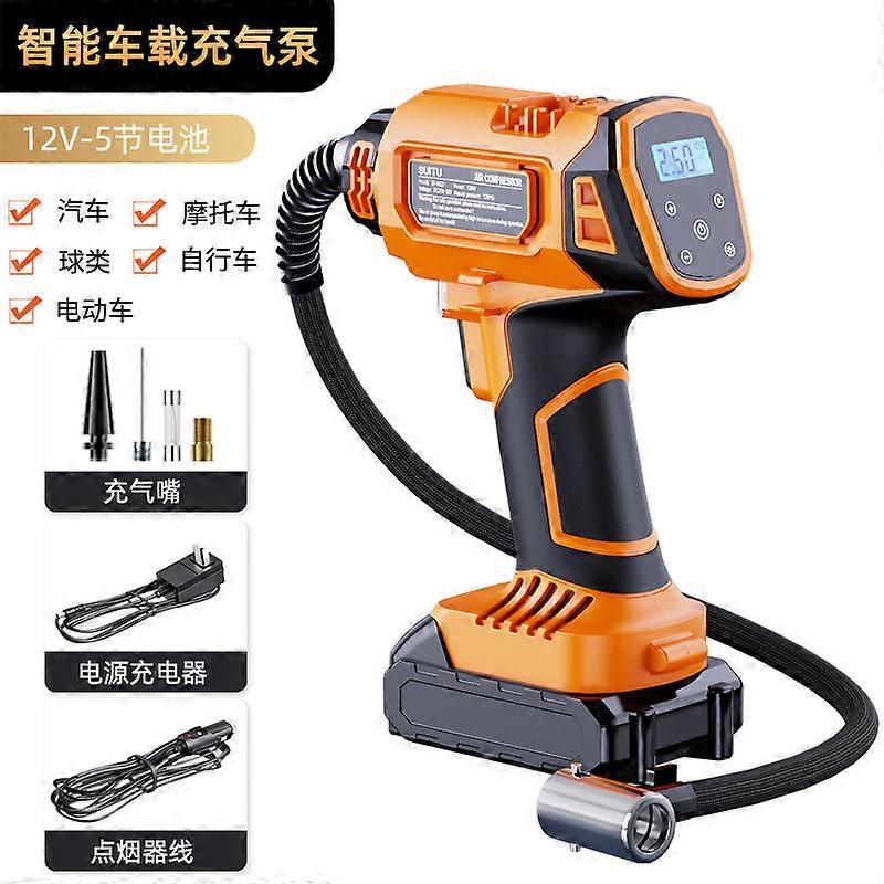 Portable smart inflator for tires with display orange