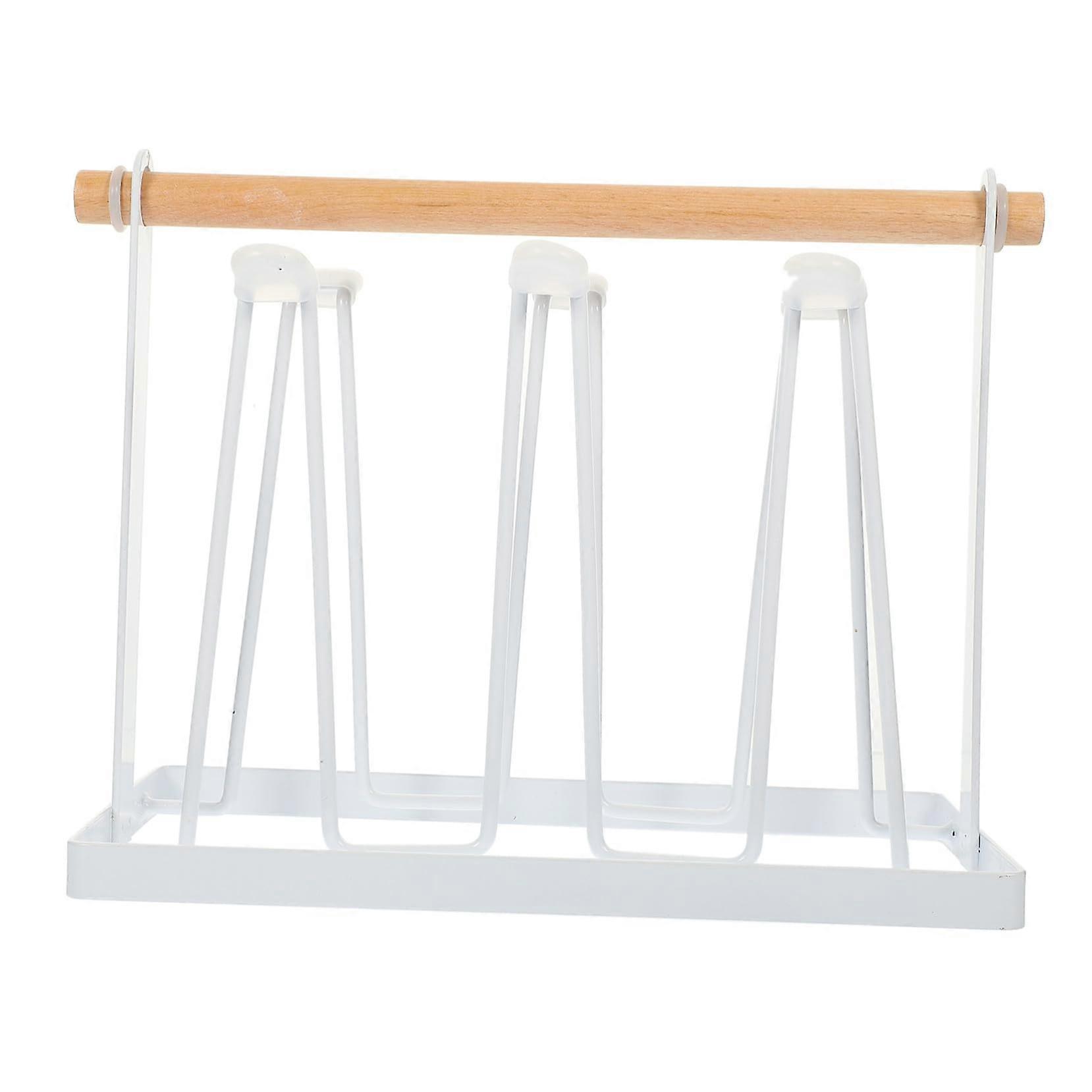 Iron Cup Bracket Kitchen Cup Stand Wooden Handle White Mug Holder SpaceSaving Tea Storage